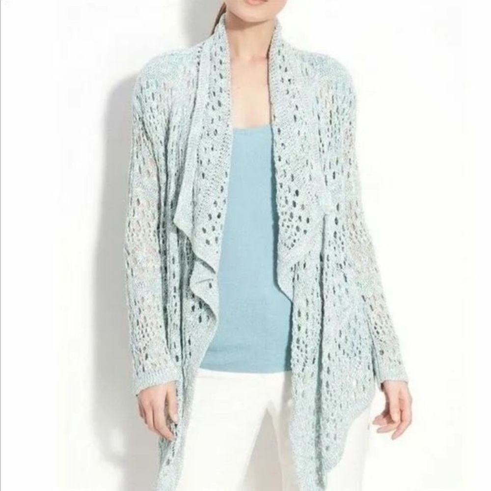St. John knitted crochet blue draped cardigan sweater size M - Picture 1 of 10